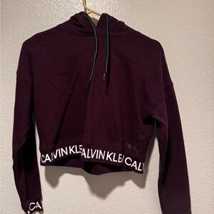 Calvin Klein Burgundy Crop Top Long Sleeve Hoodie